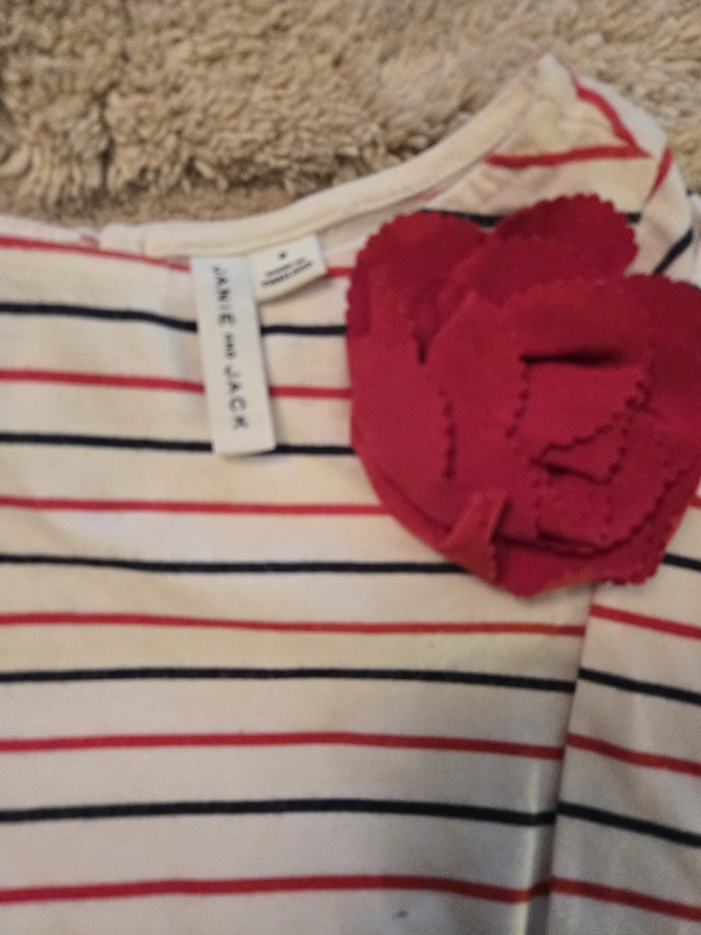Janie and Jack Girls' Cream Stripe Top with Red Flower